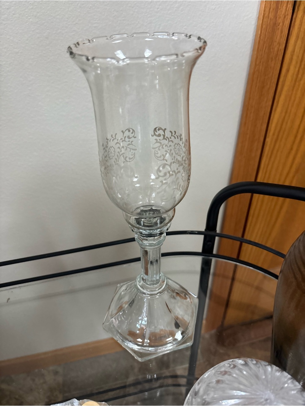 Clear‎ Decorative Etched Glass Pedestal Candle Holder